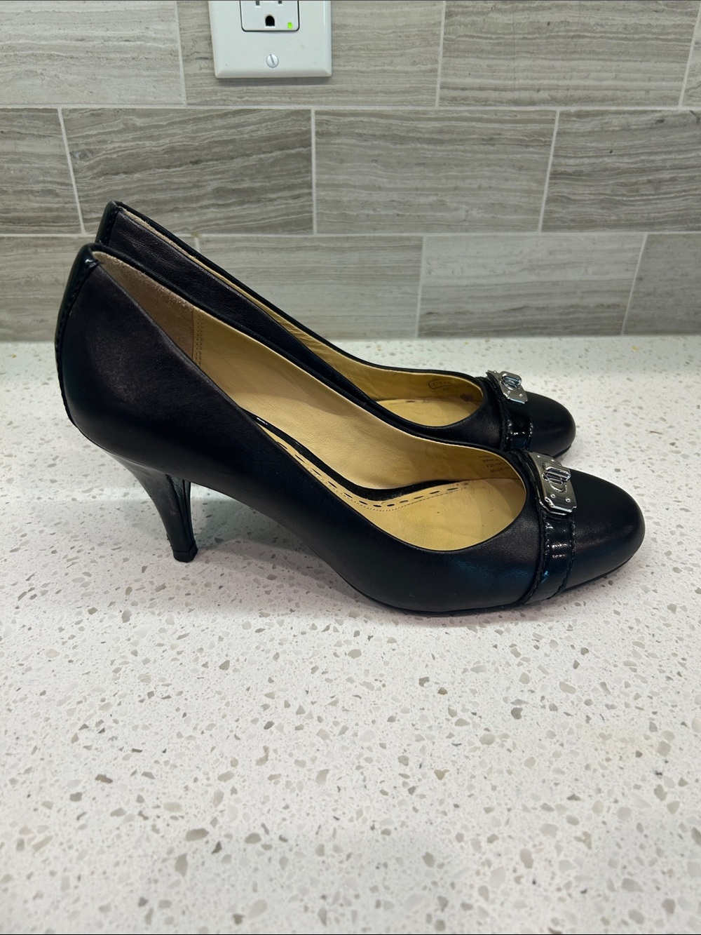 Coach Black Leather Women's Pumps with Silver Hardware, Wanda Sz 8 - Picture 2 of 6